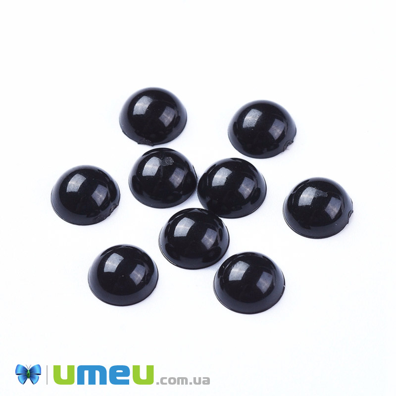 Кабошон пластиковый, Круглый, 8 мм, Черный (KAB-040465)