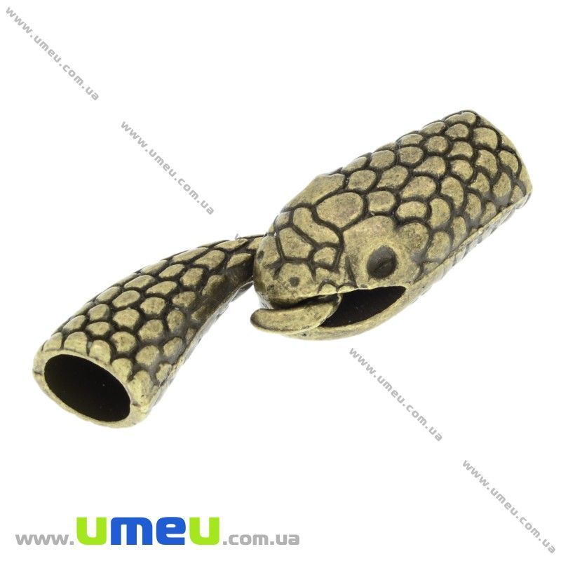 Застібка для вклеювання шнура Змія, Антична бронза, 41х13 мм (ZAM-025928)