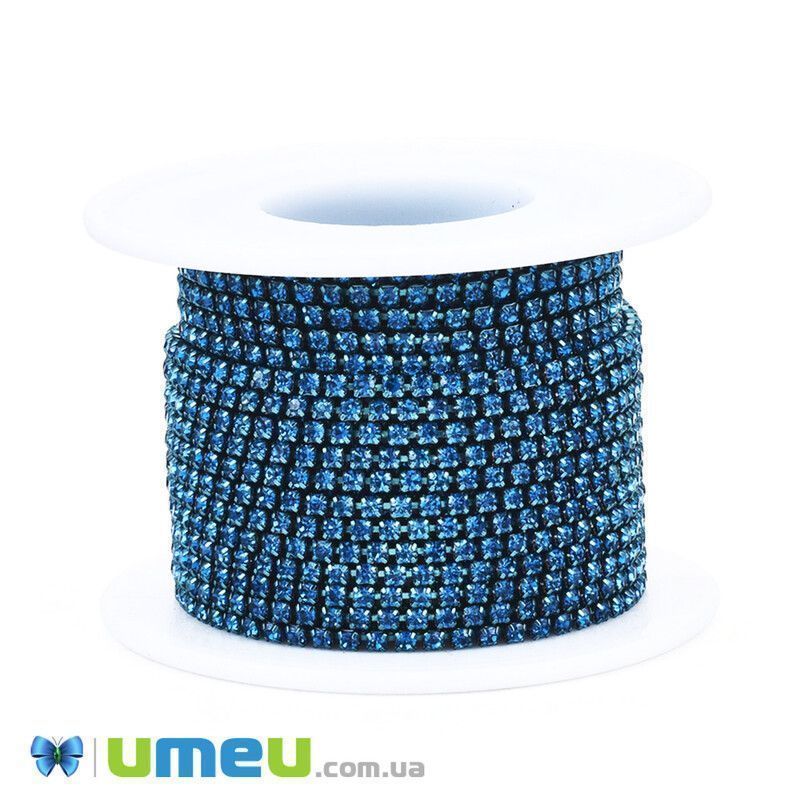 Стразовая цепь SS6 - 2,0 мм, Бирюзовая темная, Стразы стеклянные бирюзовые (ZEP-043004)