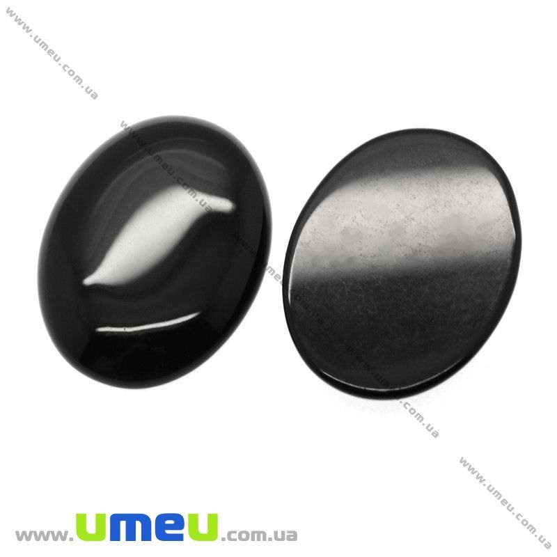 Кабошон скляний, 25х18 мм, Чорний, Овал (KAB-008052)