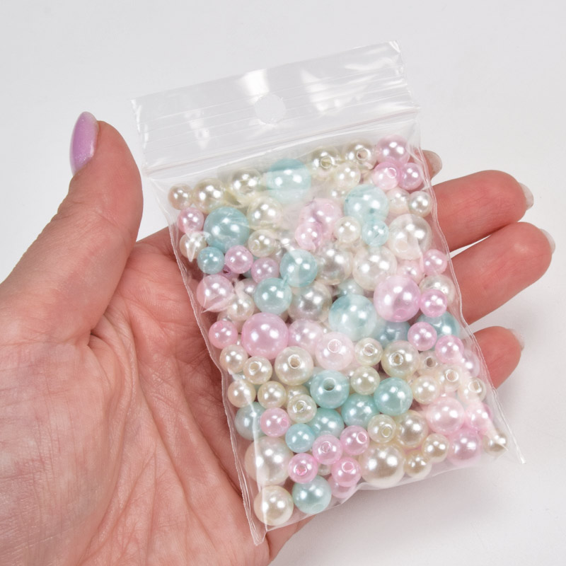 Намистини пластикові Круглі, Перли, 6-10 мм, Мікс різнокольоровий (BUS-059764)