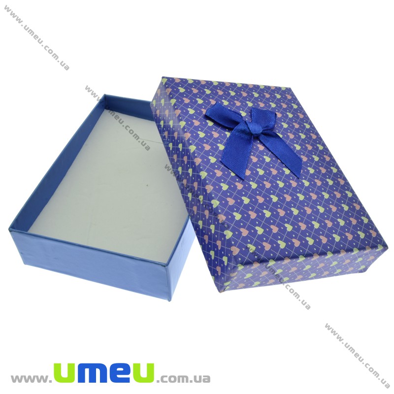 Подарункова коробочка Прямокутна з сердечками, 11х8х3 см, Синя (UPK-023156)