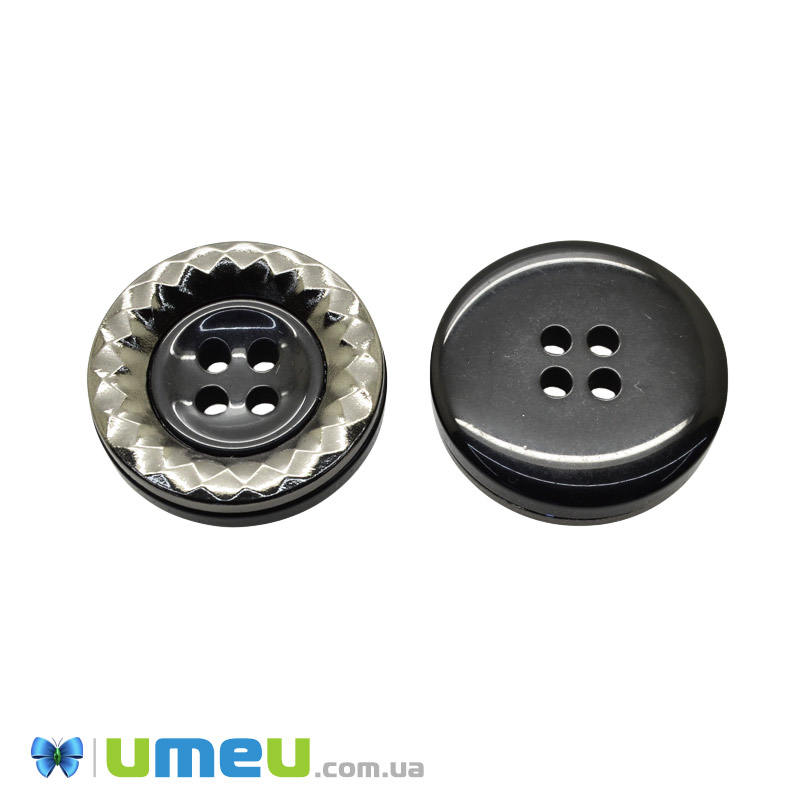 Гудзик пластиковий Круглий, 30 мм, Чорно-сіра (PUG-046539)