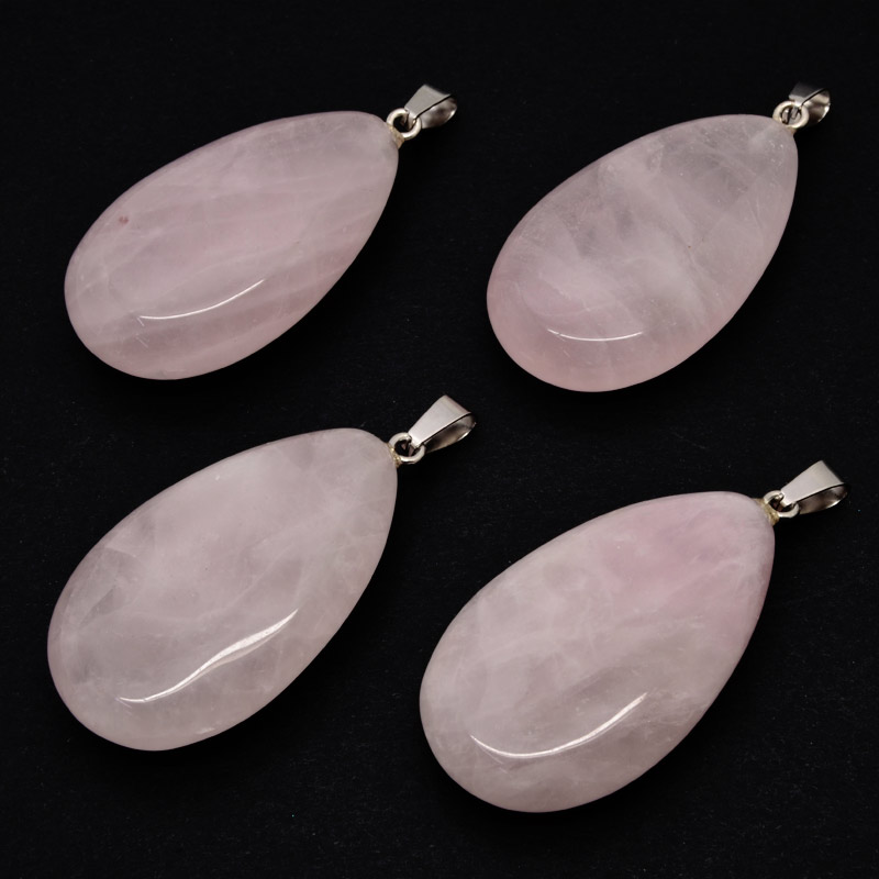 Подвеска Капля, Натур. камень Кварц розовый, 44х24х12 мм (POD-054373)