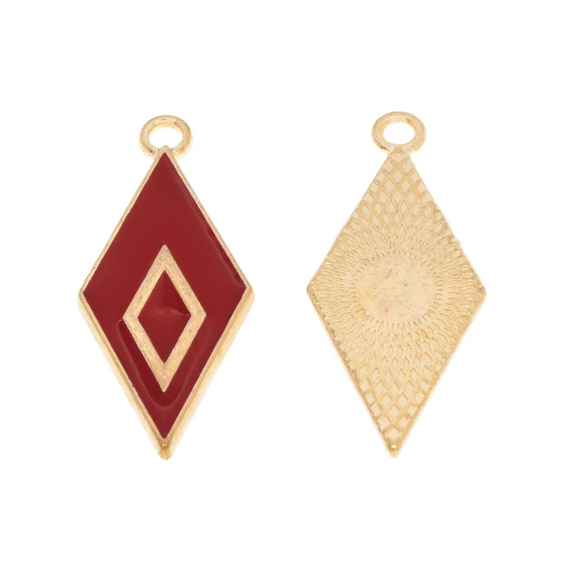 Підвіска метал. Ромб червоний, 28х12 мм, Золото (POD-054681)
