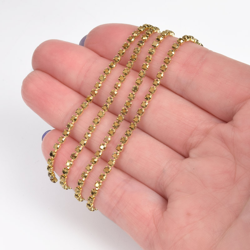 Стразовий ланцюг SS6 (2,0 мм), Золото, Стрази скляні золотисті (ZEP-047560)