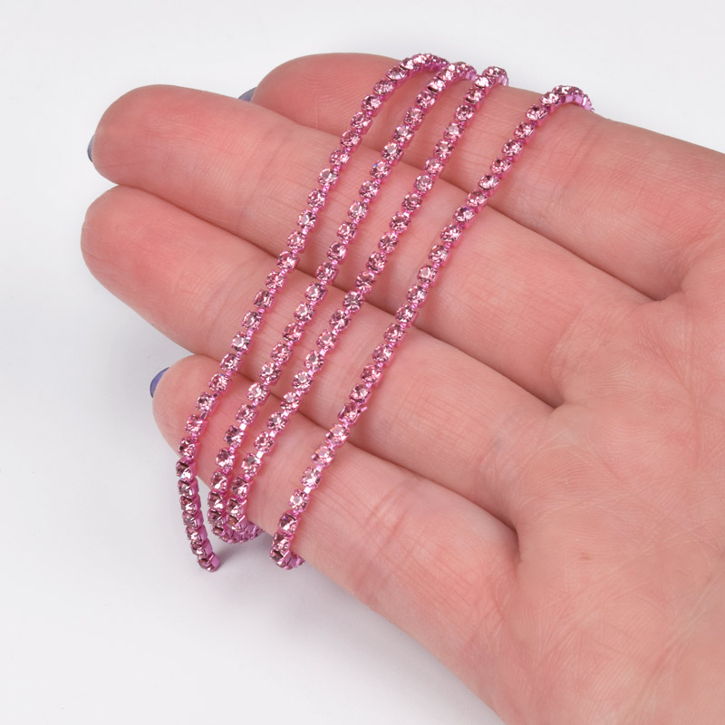 Стразовий ланцюг SS6 - 2,0 мм, Рожевий, Стрази скляні рожеві (ZEP-061029)