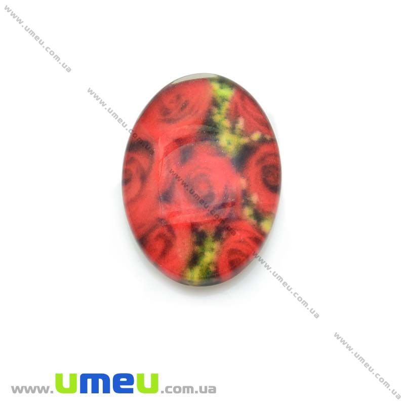 Кабошон скляний з принтом Квіти, 18х13 мм, Овал (KAB-013738)