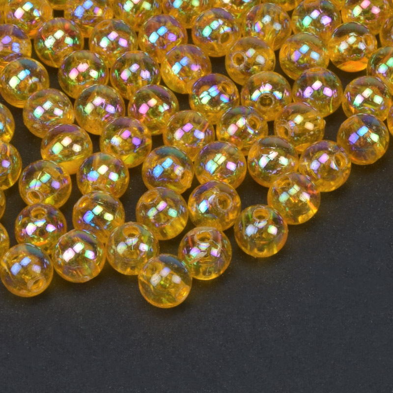 Намистини акрилові Прозорі райдужні, Круглі, 6 мм, Помаранчеві (BUS-059542)