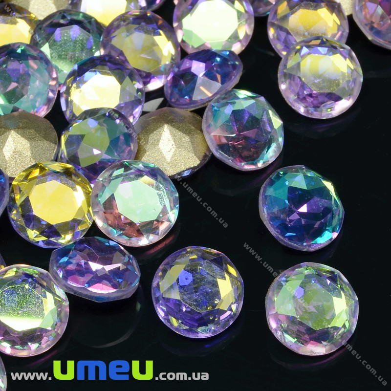 Ріволі скляний, Круглий гранований, Кристал, 10 мм, Бузковий АВ (KAB-033936)