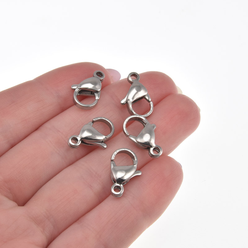 Замки-карабіни з нержавіючої сталі, 15х9 мм, Темне срібло (STL-057069)