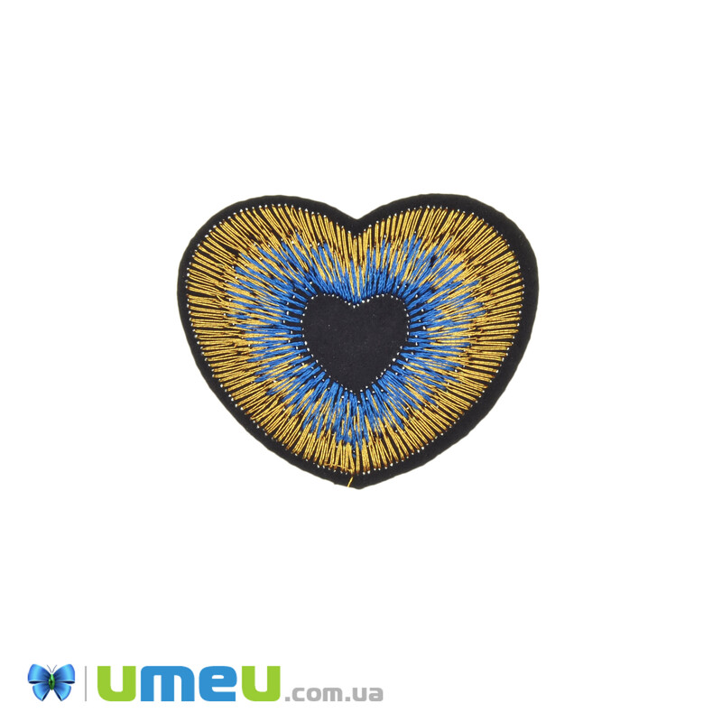 Термоаплікація Серце, 5х4 см, Золотисто-блакитна (APL-042442)