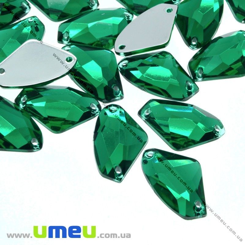 Пришивний кристал пласт. Трикутник гранований, 17х10 мм, Смарагдовий (KAB-012205)