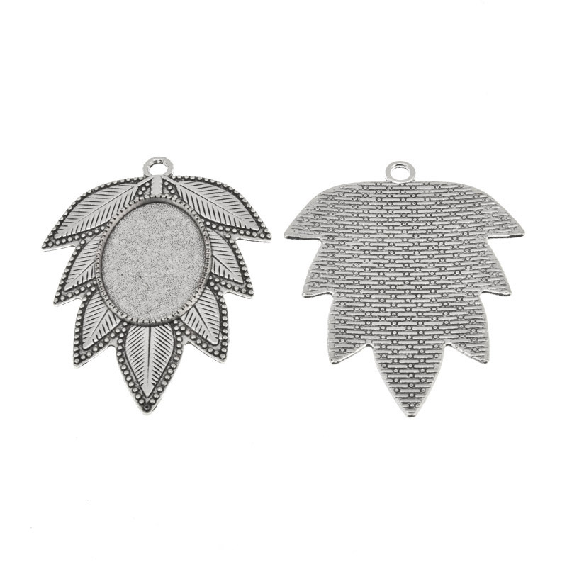 Основа овальна Листок, 52х40 мм, 25х18 мм, Античне срібло (OSN-059444)
