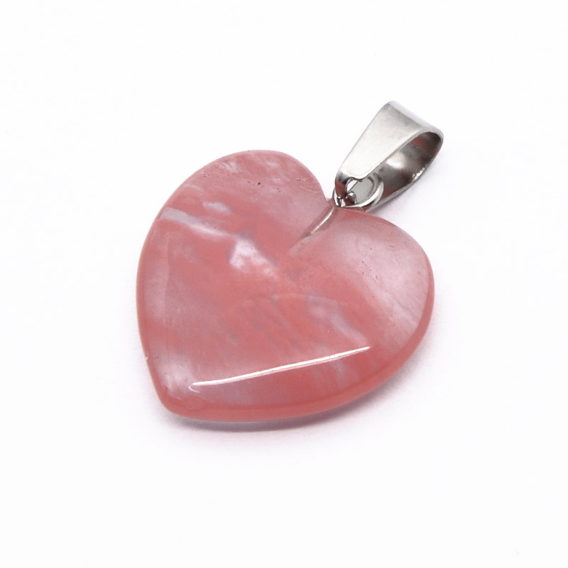 Подвеска Сердце, Натур. камень Кварц вишнёвый, 20х20 мм (POD-054322)