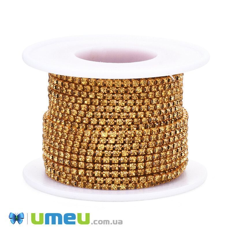 Стразовая цепь SS6 - 2,0 мм, Оранжевая, Стразы стеклянные оранжевые (ZEP-042998)