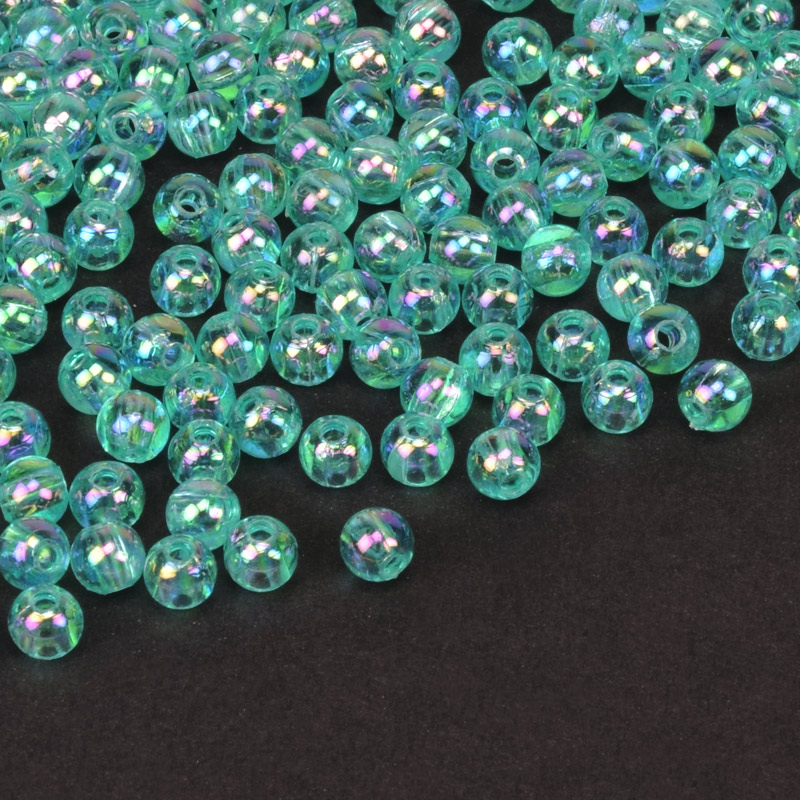 Намистини акрилові Прозорі райдужні, Круглі, 4 мм, Бірюзові (BUS-059704)