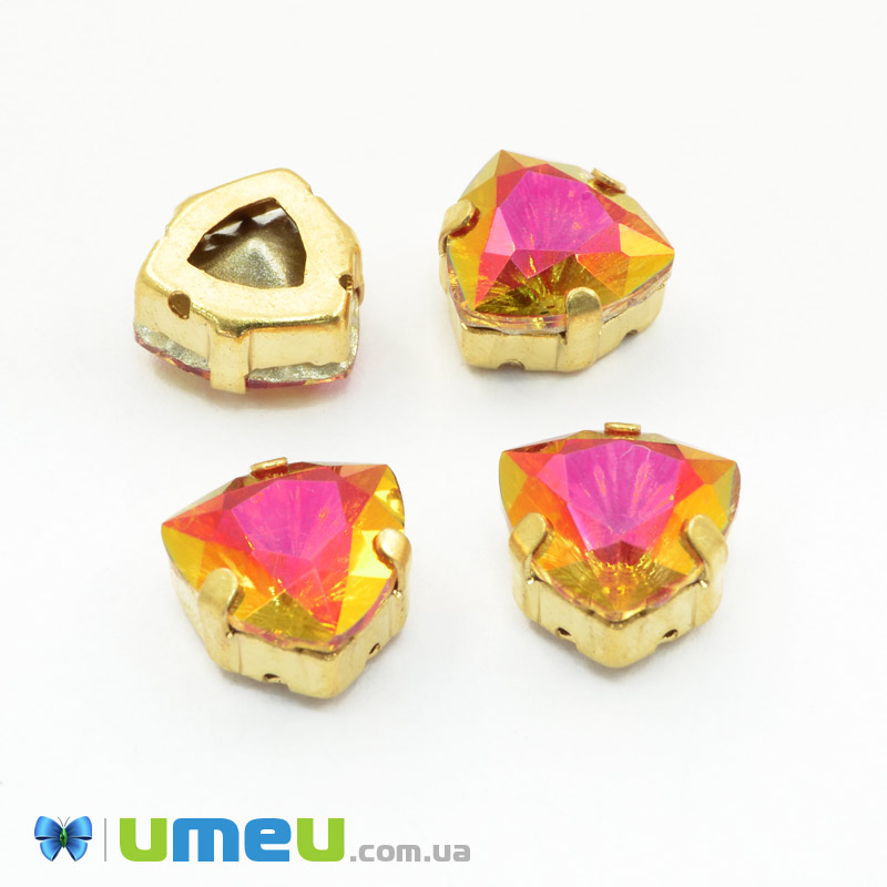 Шатон трілліант 12,5х12 мм, Золото, Червоно-помаранчевий (KAB-041859)