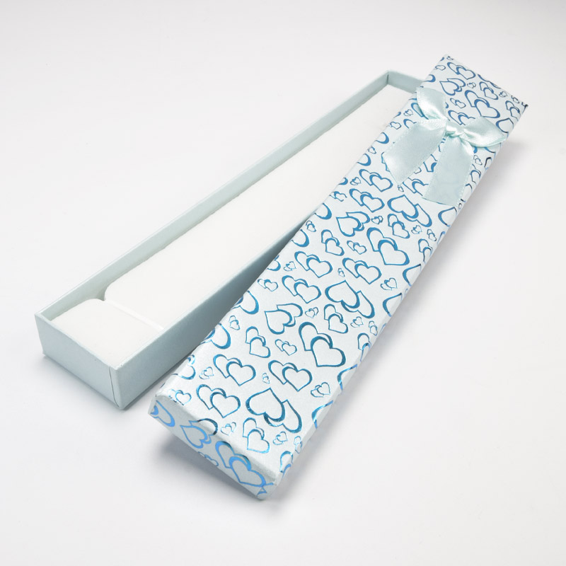 Подарункова коробочка Прямокутна з сердечками, 21х4х2 см, Блакитна (UPK-035933)