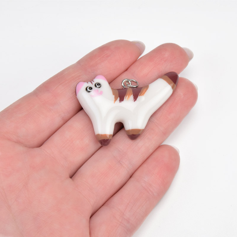 Підвіска Котик з полімерної глини, 40х27 мм, Біло-коричневий (POD-059380)