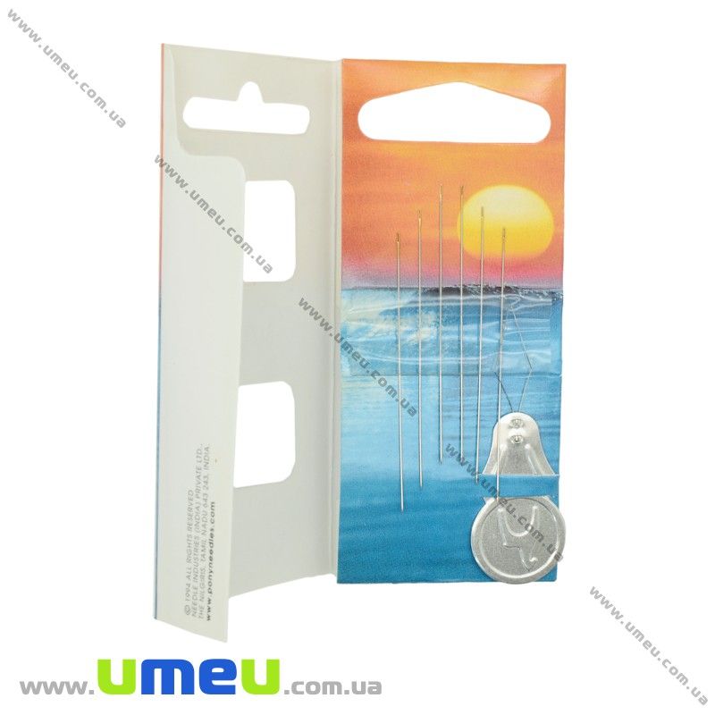 Набор бисерных иголок №12 с нитковдевателем PONY, 6 шт (UPK-021146)