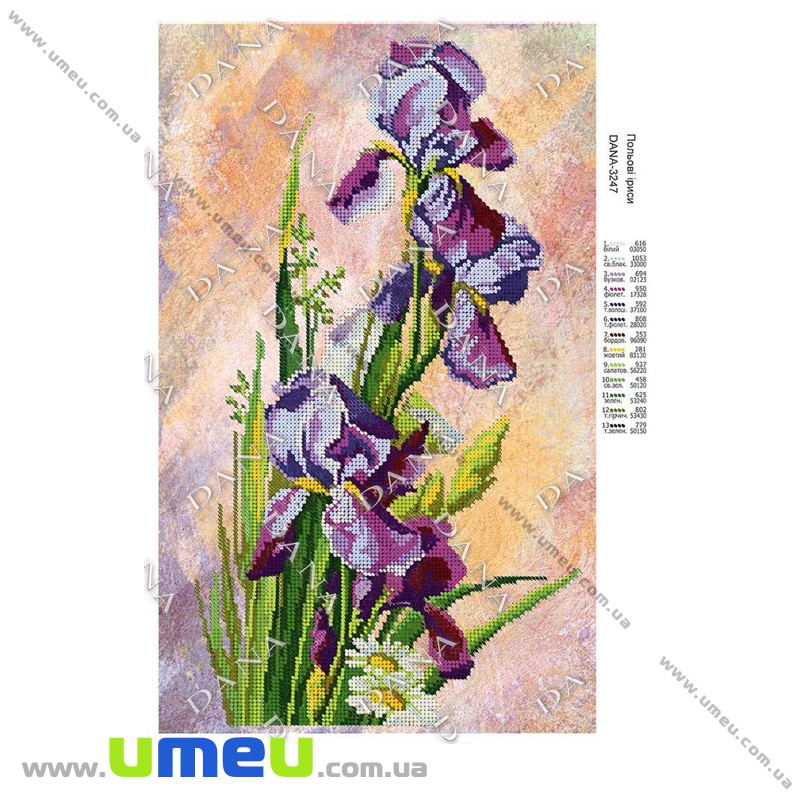 Схема для виш. бісером Dana, Польові іриси DANA-3247, 40х25 см (SXM-034495)