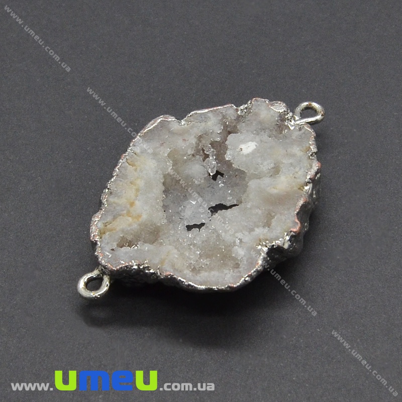 Конектор з натурального каменю Друза Агата в металі, Сірий, 32х23 мм (POD-037024)
