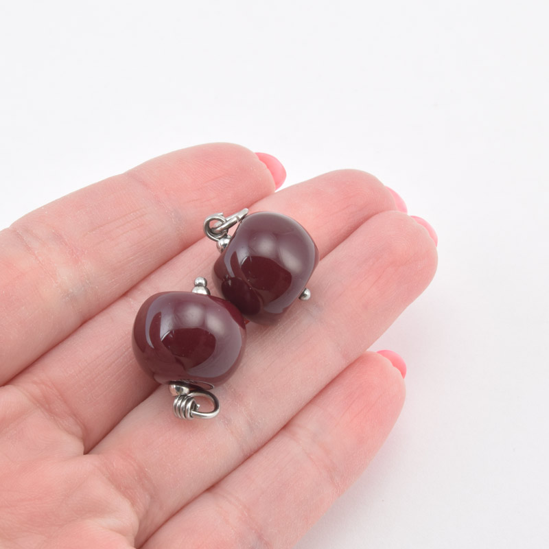 Підвіска Яблучко з полімерної глини, 15 мм, Бордова (POD-059000)