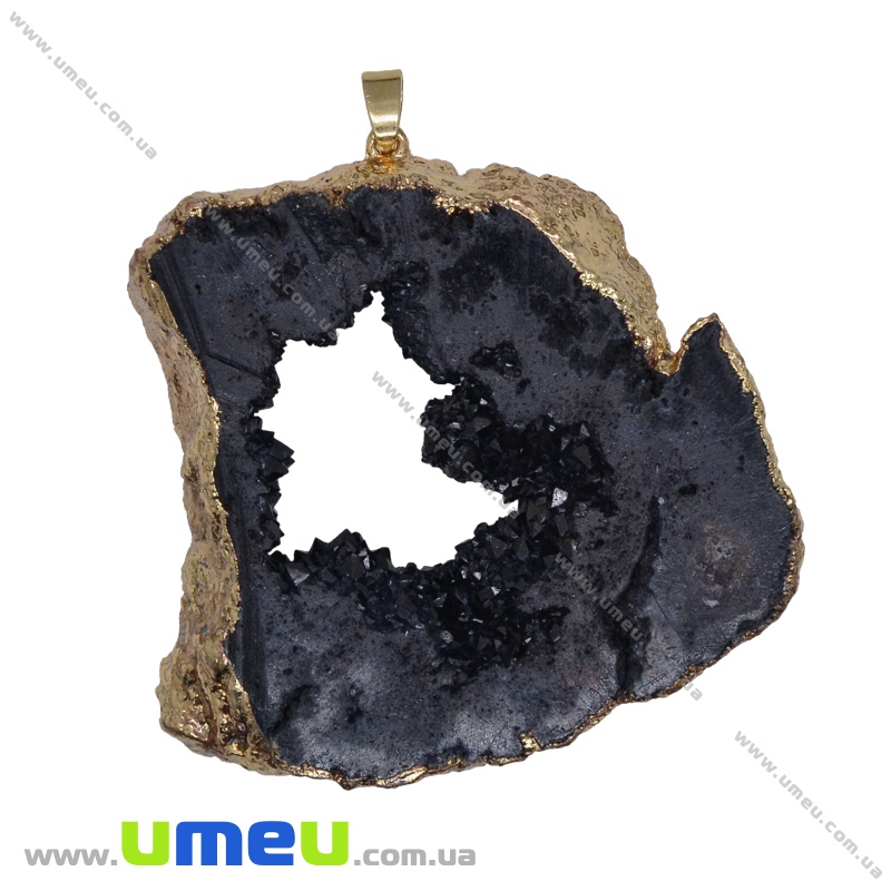 Подвеска из натурального камня, Друза агата, Черная, 68х63 мм (POD-033885)
