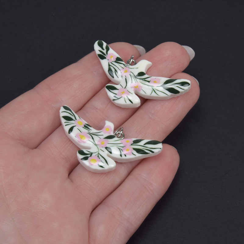 Підвіска Горлиця з полімерної глини, 40х20 мм, З малюнком (POD-059385)