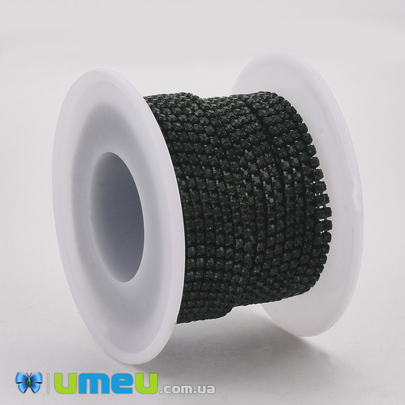 Стразовая цепь SS6 - 2,0 мм, Изумрудная, Стразы стеклянные изумрудные (ZEP-040477)