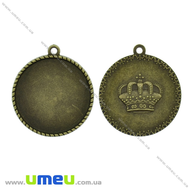 Основа круглая с короной, 31х27 мм, 25 мм, Античная бронза (OSN-028203)