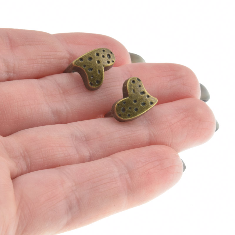 Намистини мет. Серце, 12х11 мм, Антична бронза (BUS-003134)