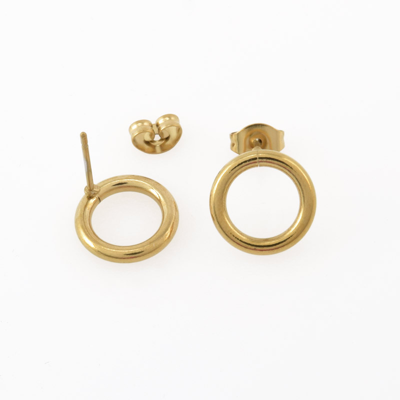 Пусеты из нерж. стали с заглушками, Круглые, 13х12 мм, Золото (STL-058497)