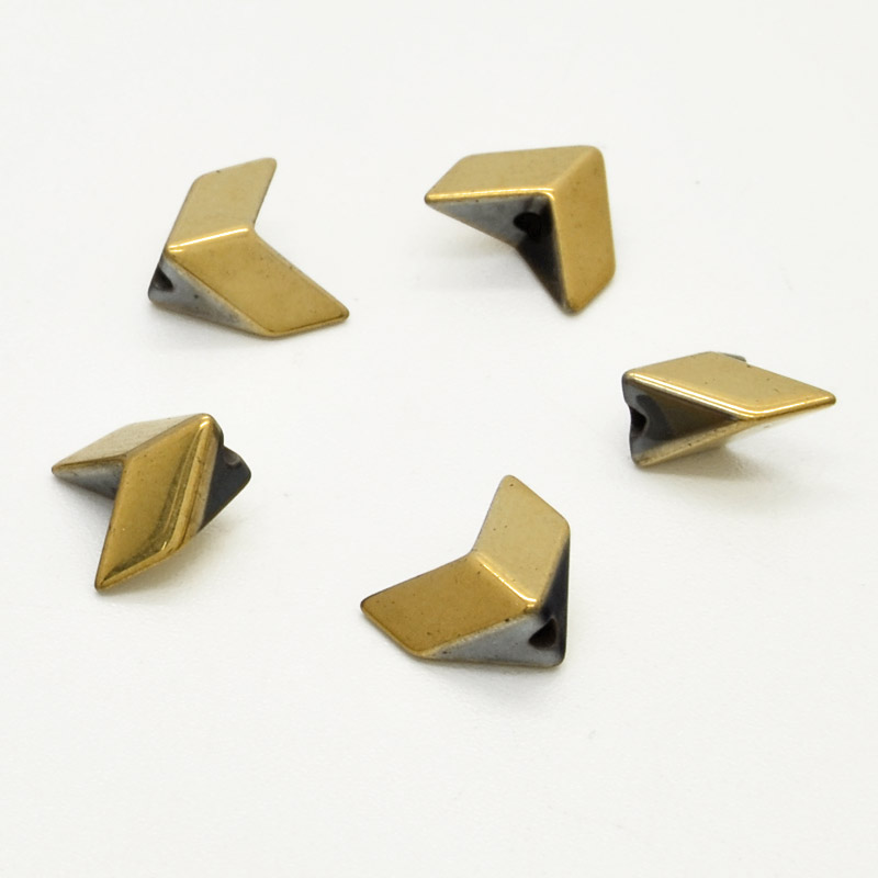 Намистини Гематит, Нат. камінь, Зиг-заг, 8х7х4 мм, З покриттям, Золотисті (BUS-054033)