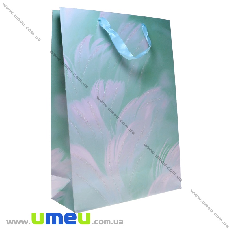 Подарунковий пакет Пір'я, 42х30х12 см, М'ятний (UPK-035657)