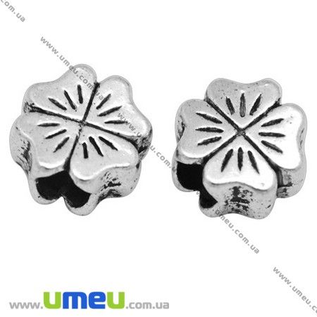 Намистина мет. Клевер, 10х10х6 мм, Античне срібло (BUS-008998)