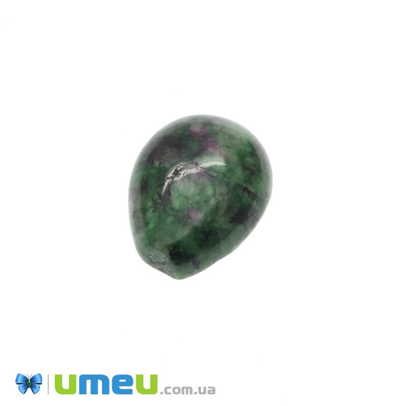 Кабошон нат. камінь Рубін у цоїзіті (2 сорт), Крапля, 18х13 мм (KAB-042035)