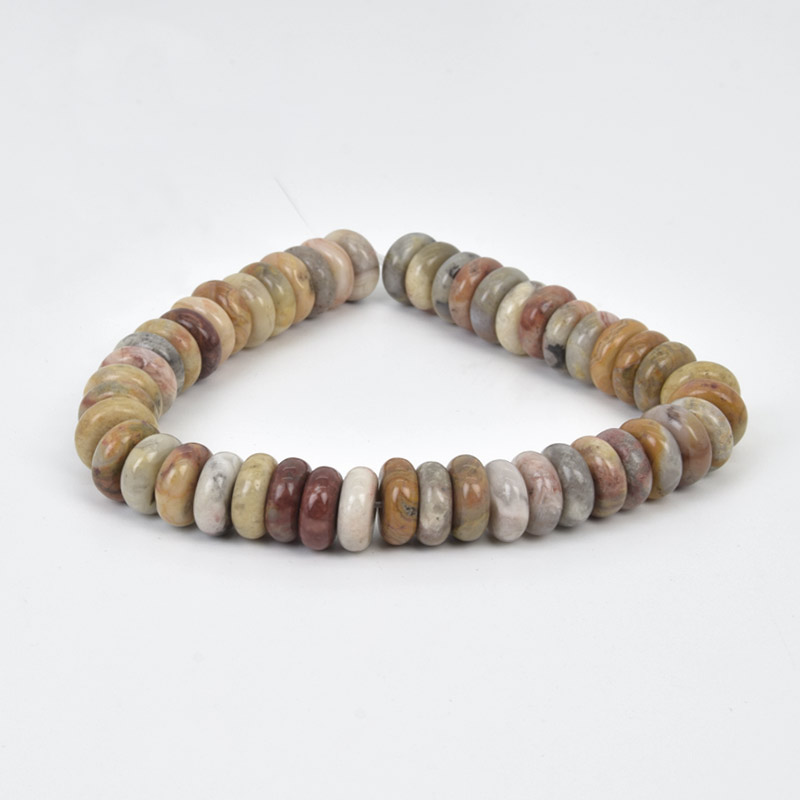 Намистини Агат мереживний (Crazy Agate), Натур. кам., 10х4 мм, Ронделі, 20 см (BUS-058167)