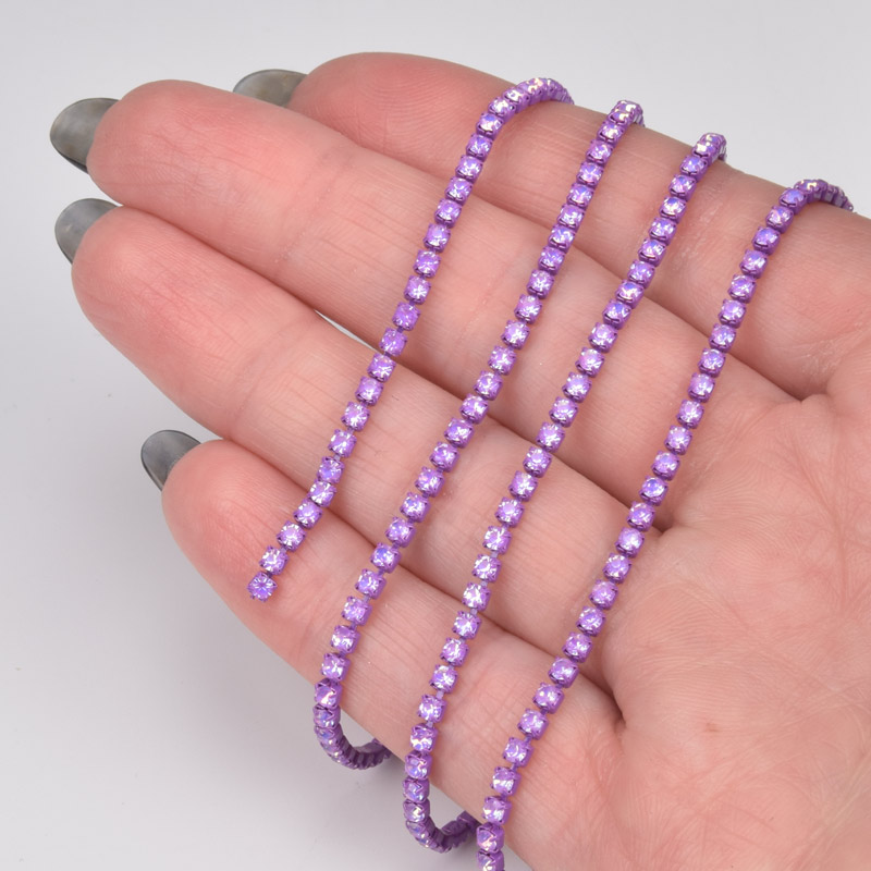 Стразовий ланцюг SS6 - 2,0 мм, Бузковий, Стрази скляні бузкові хамелеон (ZEP-061023)