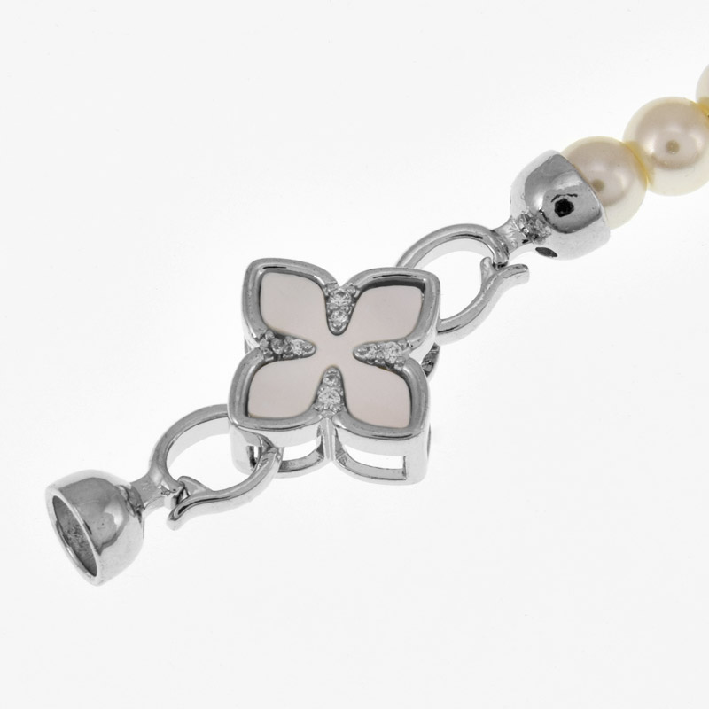 Застібка, 39х16 мм, Латунь з покриттям Родій, Перламутр і куб. цирконій (ZAM-060883)