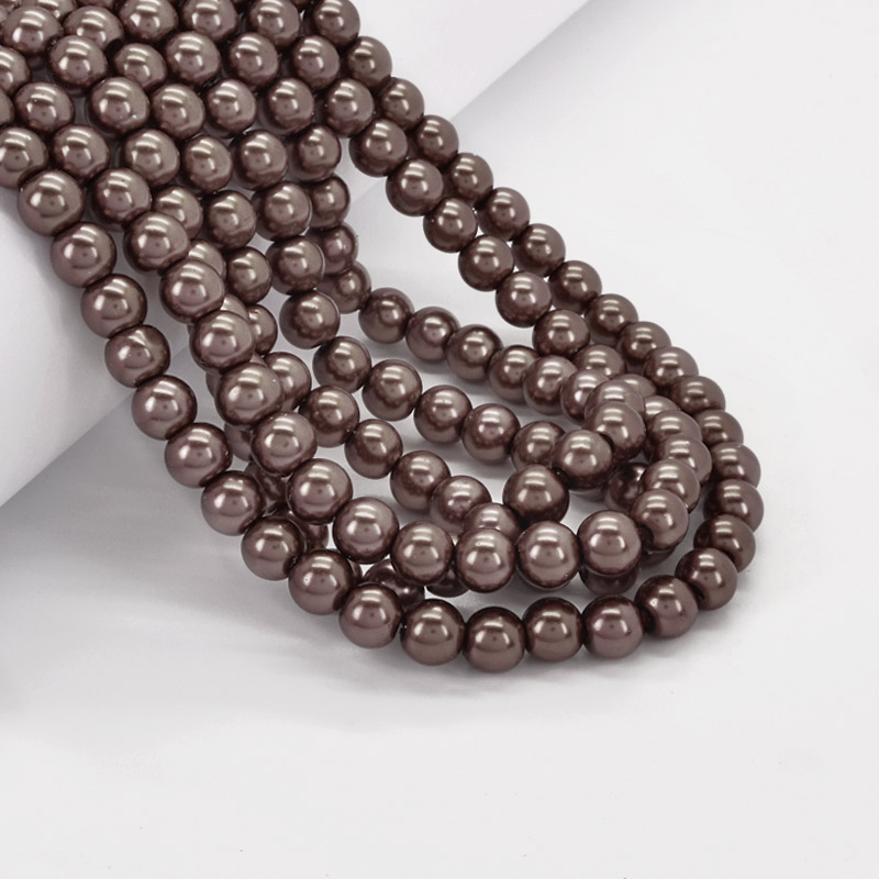 Намистини скляні Перли, 8 мм, Коричневі, Круглі (BUS-052114)