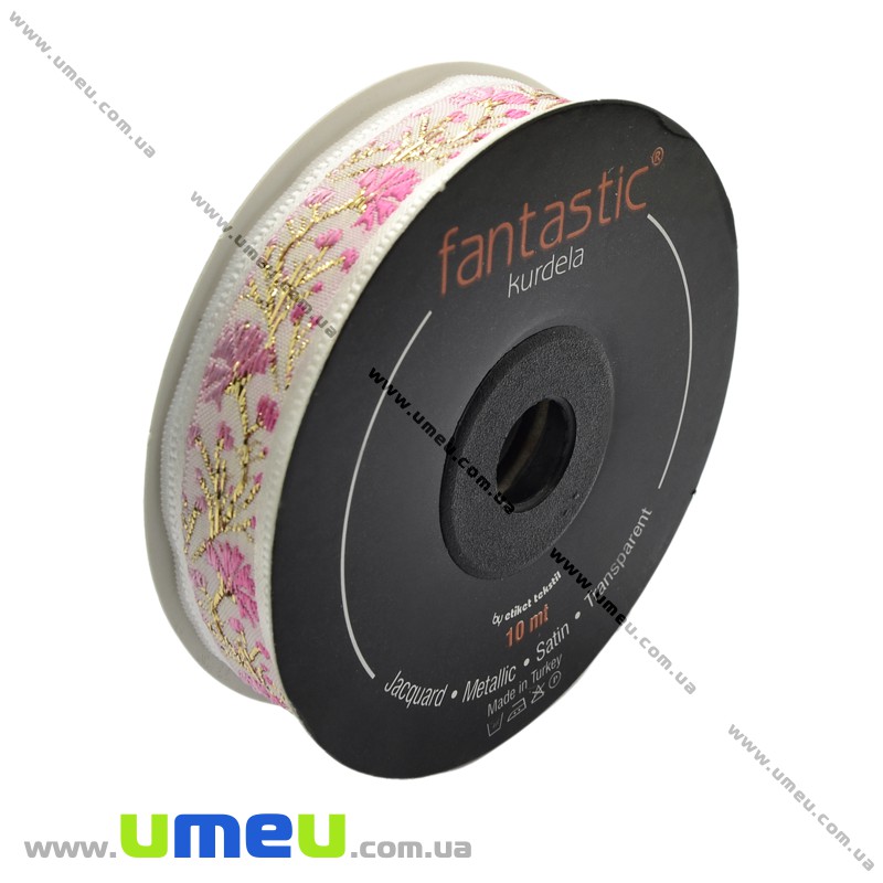 Тасьма Fantastic квіти волошки, 16 мм, Рожева (LEN-010919)