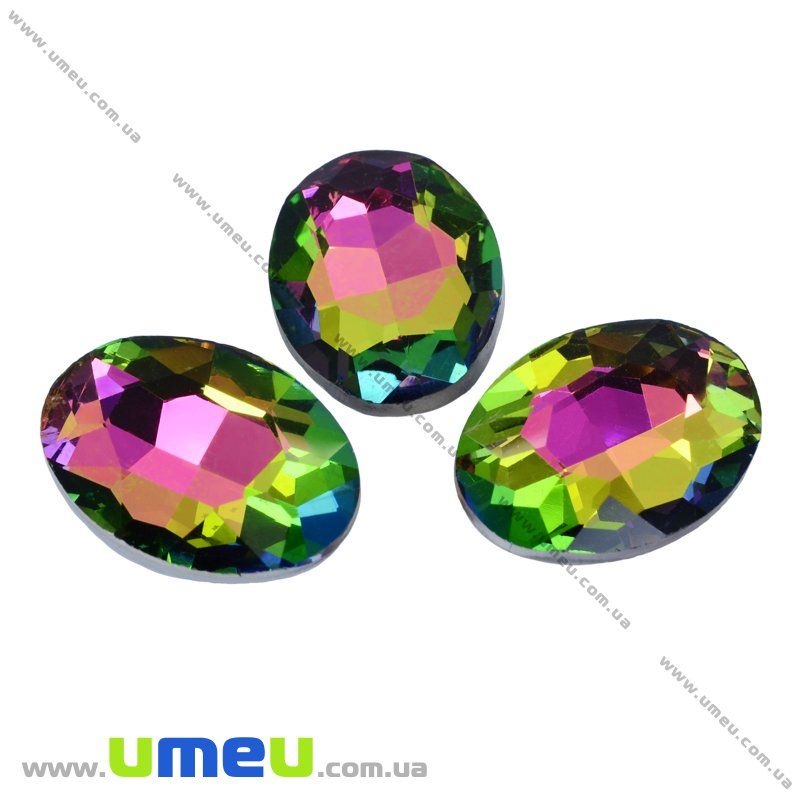 Ріволі скляний, Овал гранований, 25х18 мм, Різнобарвний (KAB-009455)