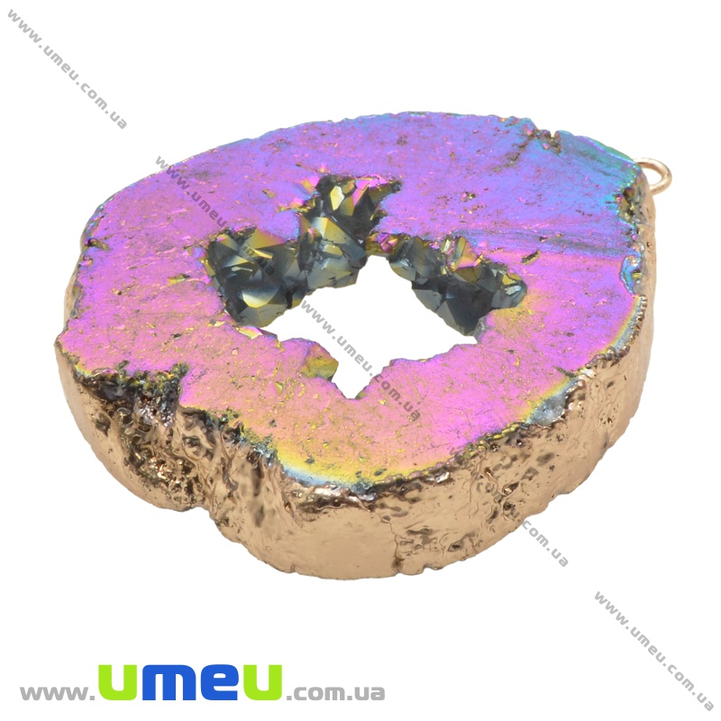 Подвеска из натурального камня, Друза агата, Ирис, 58х48 мм (POD-033881)