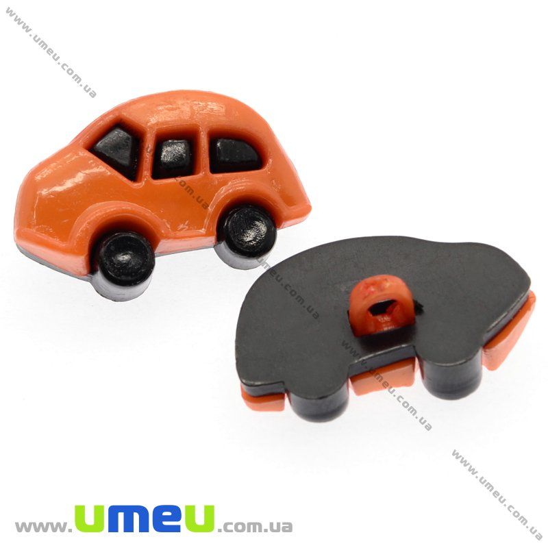 Гудзик пластиковий на ніжці Машинка, 25х16х8 мм, Помаранчевий (PUG-008959)