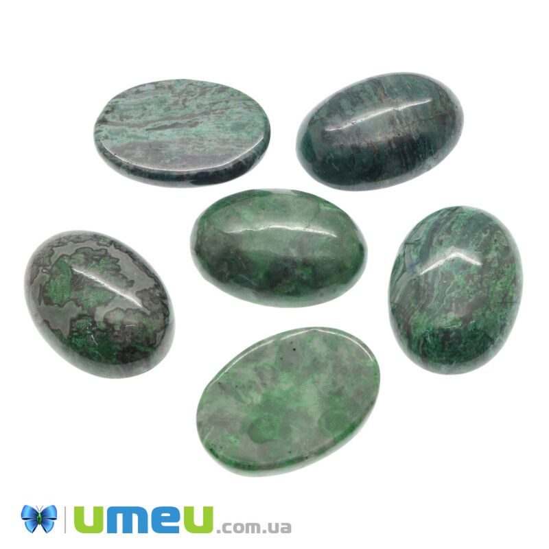 Кабошон нат. камінь Яшма пейзажна зелена пофарбована, Овал, 25х18 мм (KAB-042765)