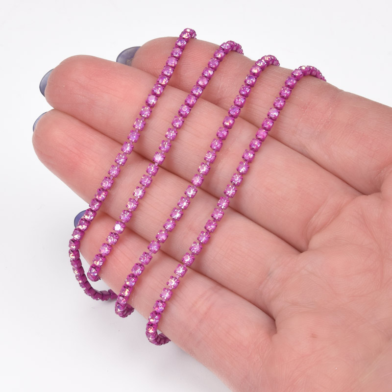 Стразовий ланцюг SS6 - 2,0 мм, Малиновий, Стрази скляні рожеві хамелеон (ZEP-061024)