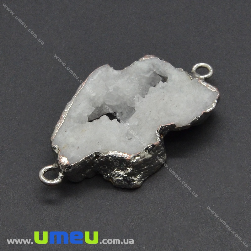 Конектор з натурального каменю Друза Агата в металі, Сірий, 46х26 мм (POD-037038)