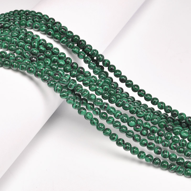 Намистини Малахіт, Синт. камінь, 4 мм, Круглі (BUS-053932)